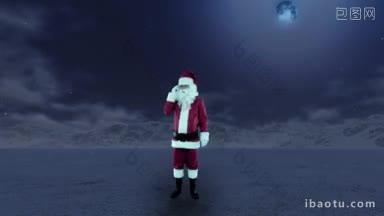 圣诞老人在偏僻的地方试图用手机接收信号